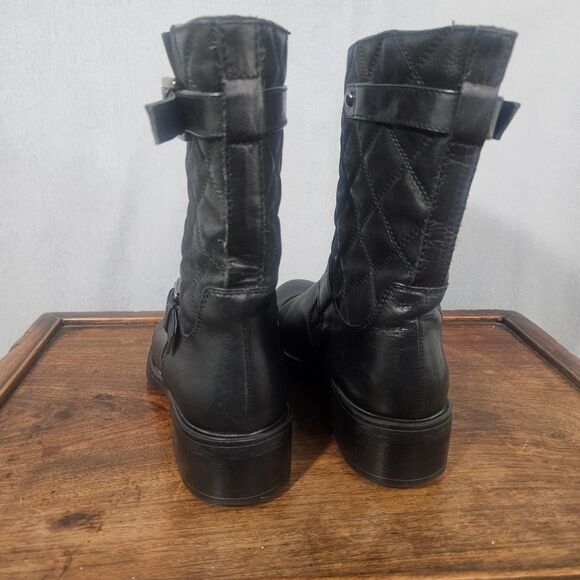 AQUATALIA Sweetie Moto Boots Size 8 Black Leather Made in Italy Quilted Buckles - Picture 8 of 8